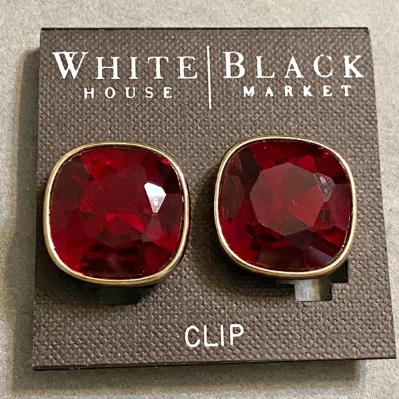 WHBM CLIP ON Ruby Red Gem Gold Tone CLIP Earrings NEW